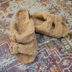 Faux Fur Cork Slide Sandals